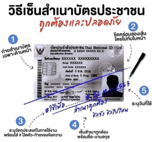 ตัวอย่างวิธีเซ็นสำเนาบัตรประชาชนให้ถูกต้องและปลอดภัย